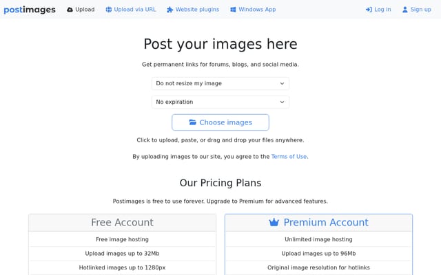 Screenshot of postimages.org