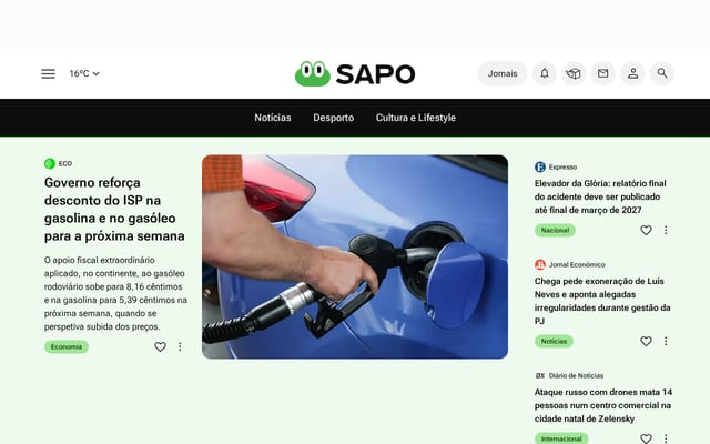 Screenshot of sapo.pt