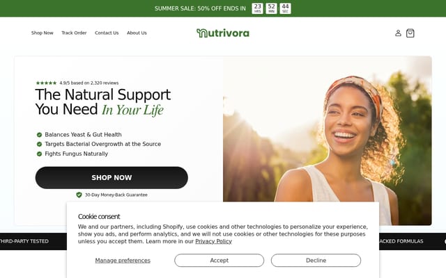 Screenshot of trynutrivora.com