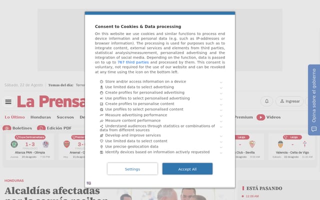Screenshot of laprensa.hn