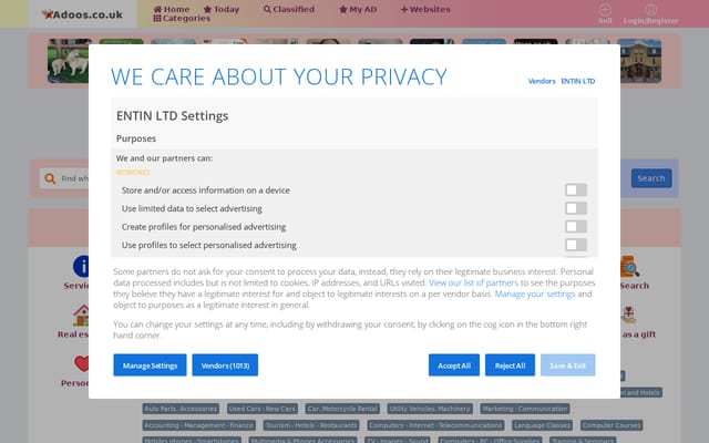 Screenshot of adoos.co.uk