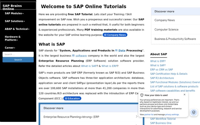 Screenshot of sapbrainsonline.com