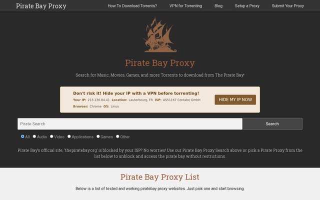 Screenshot of piratebayproxy.net
