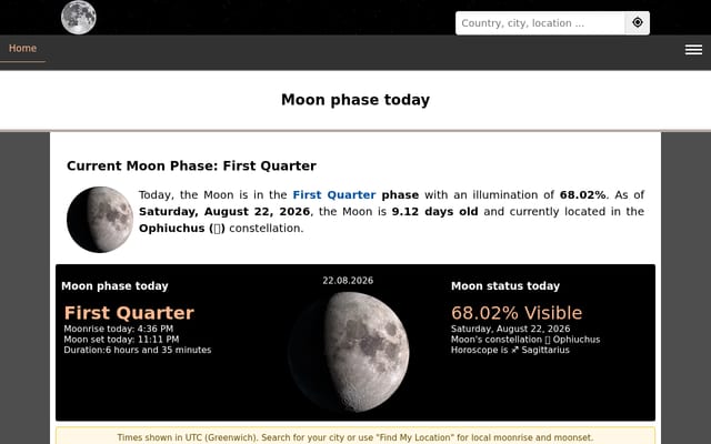 Screenshot of phasesmoon.com