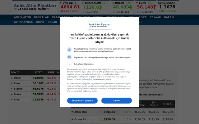 Screenshot of anlikaltinfiyatlari.com