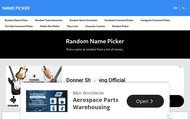 Screenshot of namepicker.net