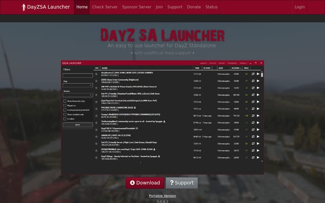Screenshot of dayzsalauncher.com