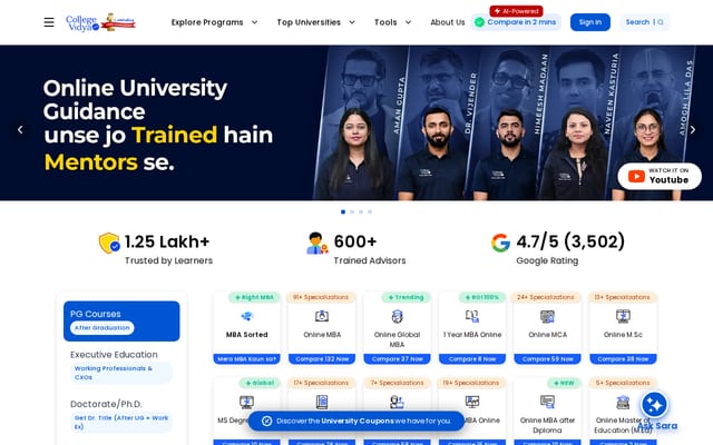 Screenshot of collegevidya.com