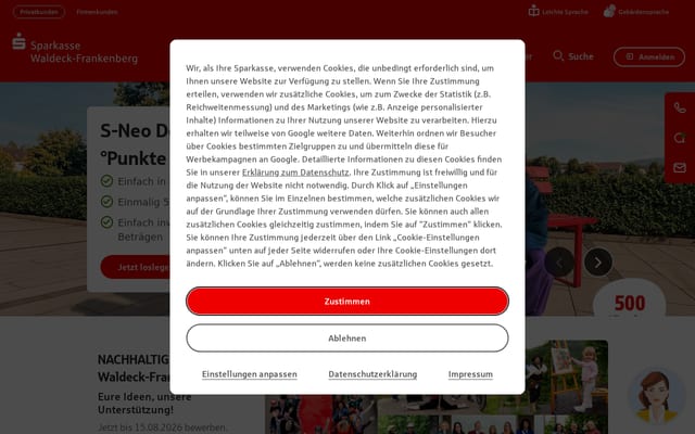 Screenshot of sparkasse-wa-fkb.de