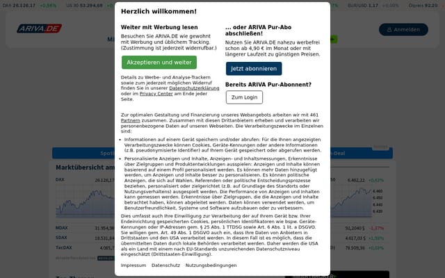 Screenshot of ariva.de