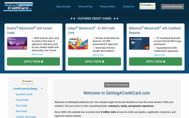 Screenshot of gettingacreditcard.com