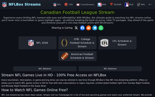 Screenshot of nflstream.io