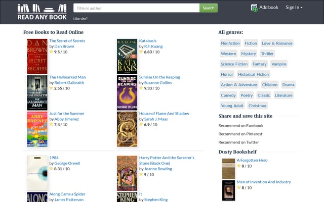 Screenshot of readanybook.com