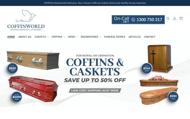 Screenshot of coffinworld.com.au