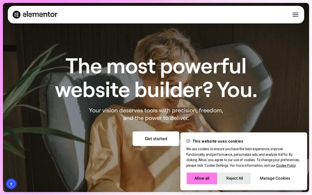 Screenshot of elementor.com