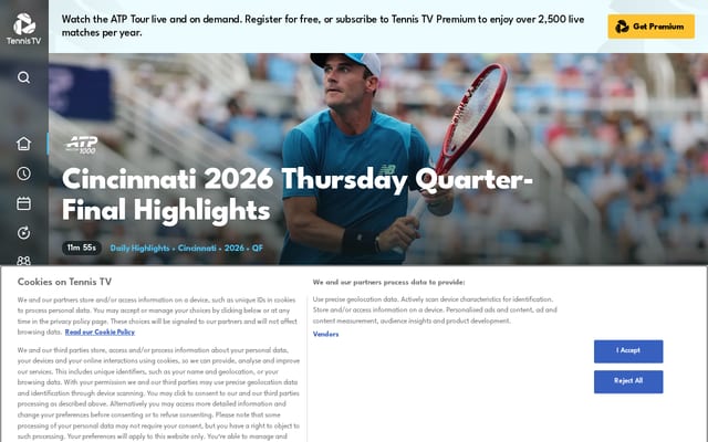 Screenshot of tennistv.com