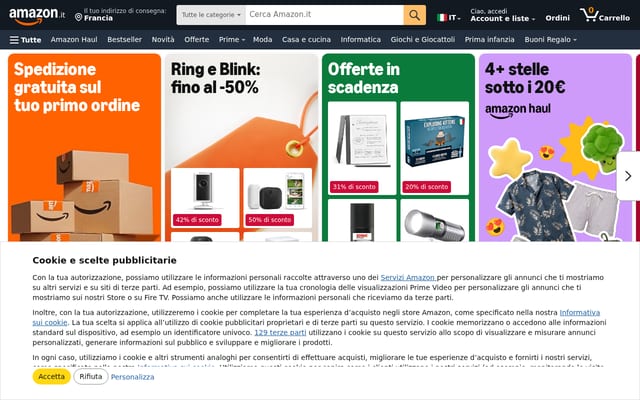 Screenshot of amazon.it