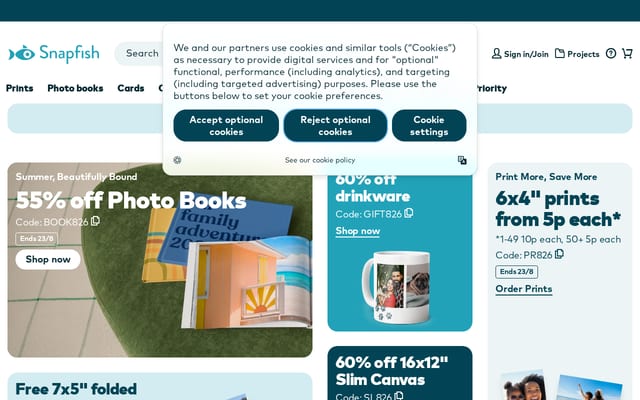 Screenshot of snapfish.co.uk