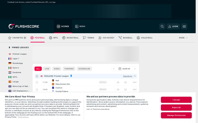 Screenshot of flashscore.com.ng