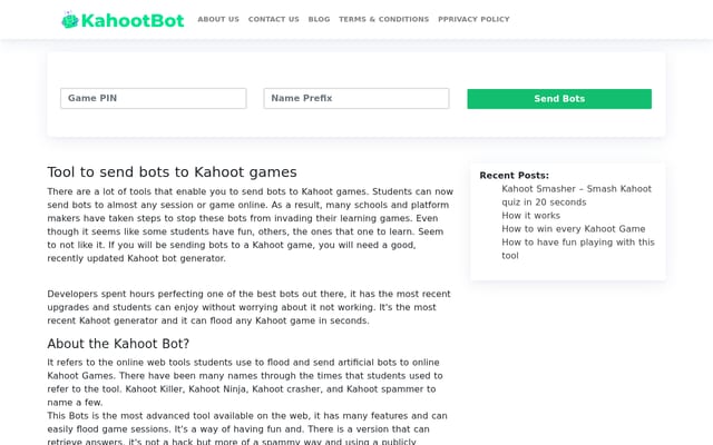 Screenshot of kahootbot.org