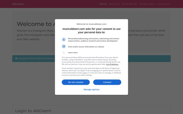 Screenshot of abgram.me
