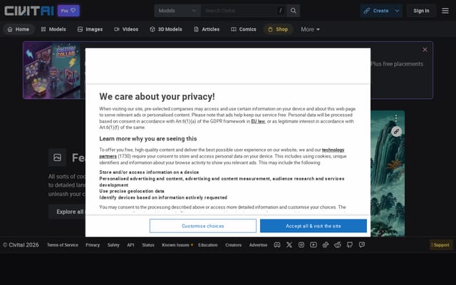 Screenshot of civitai.com
