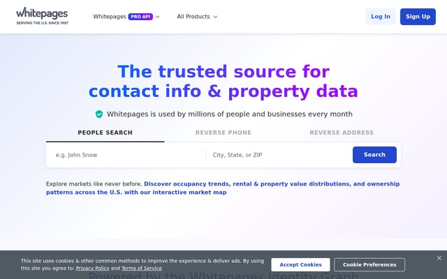 Screenshot of whitepages.com