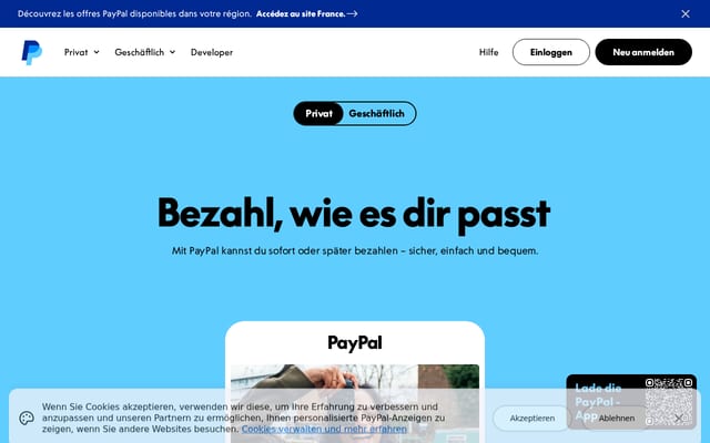 Screenshot of paypal.de