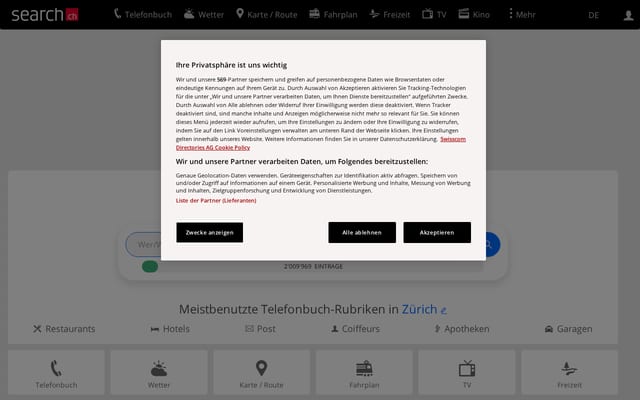 Screenshot of search.ch