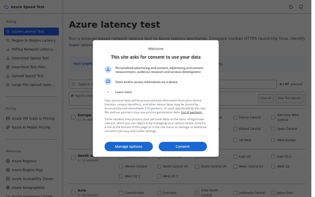 Screenshot of azurespeed.com