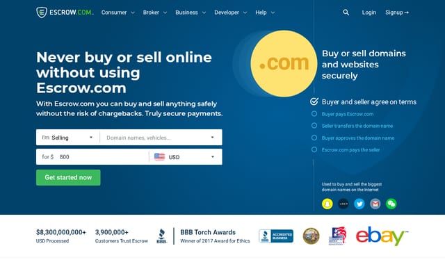 Screenshot of escrow.com