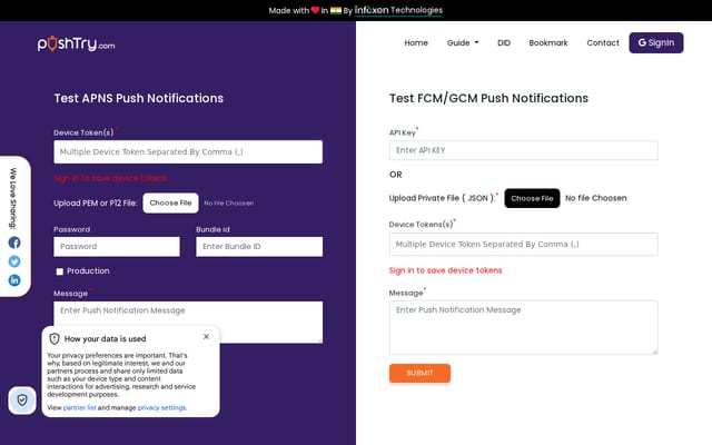 Screenshot of pushtry.com