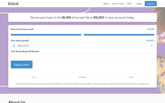 Screenshot of blinkfinance.co.za