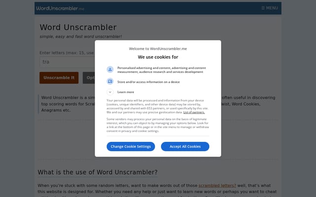 Screenshot of wordunscrambler.me