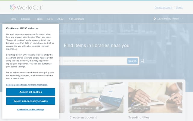 Screenshot of worldcat.org