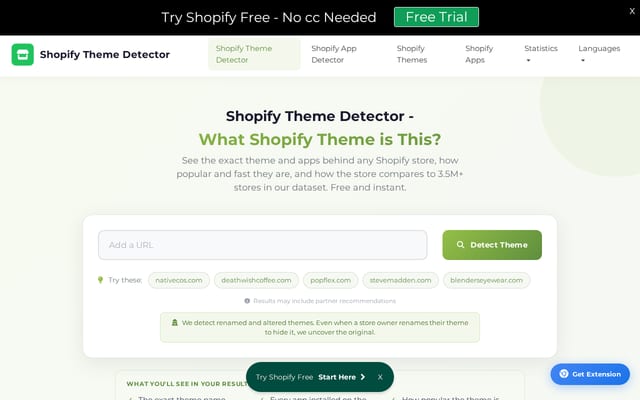 Screenshot of shopthemedetector.com