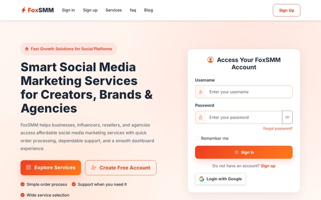 Screenshot of foxsmm.com