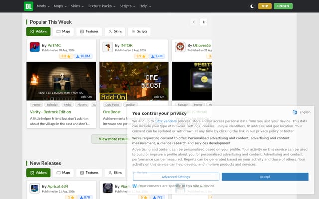 Screenshot of mcpedl.com