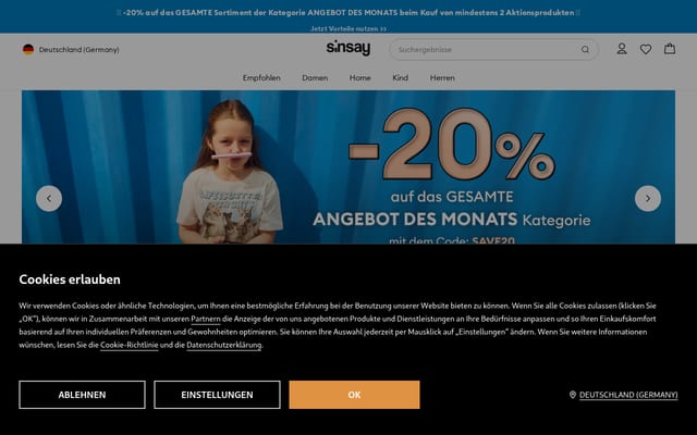 Screenshot of sinsay.com