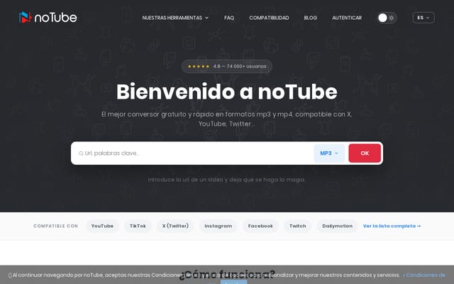 Screenshot of notube.im