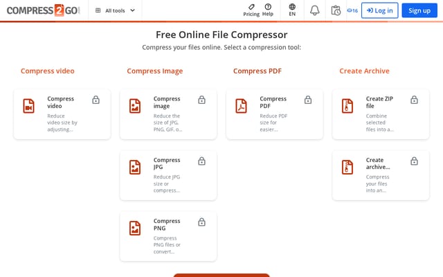 Screenshot of compress2go.com
