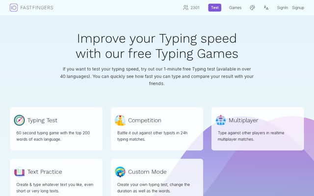 Screenshot of 10fastfingers.com