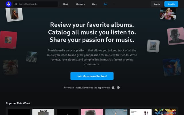 Screenshot of musicboard.app
