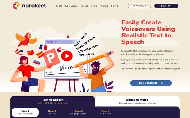 Screenshot of narakeet.com