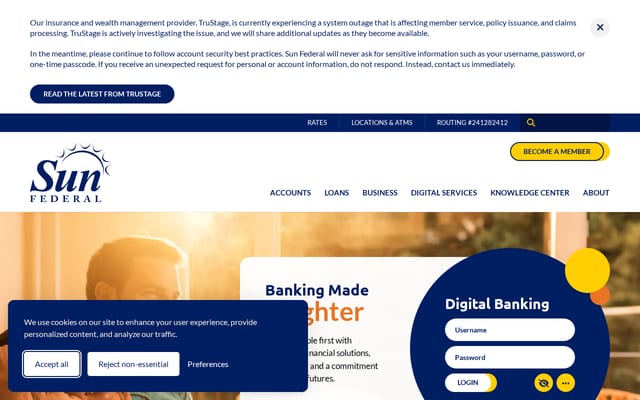 Screenshot of sunfederalcu.org