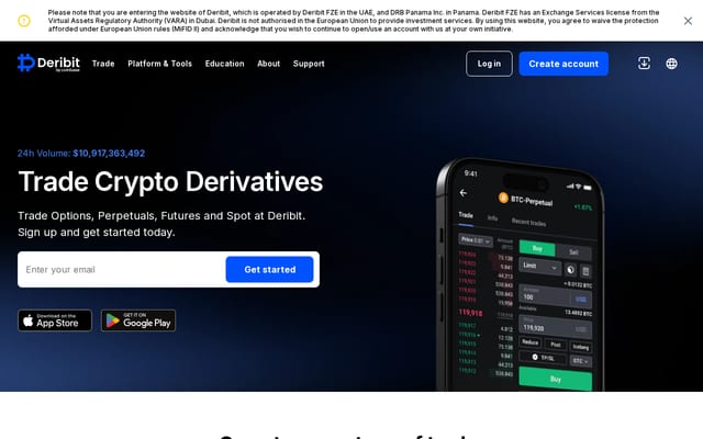 Screenshot of deribit.com