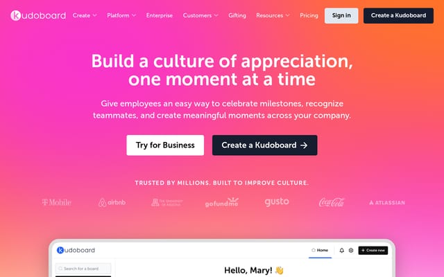 Screenshot of kudoboard.com