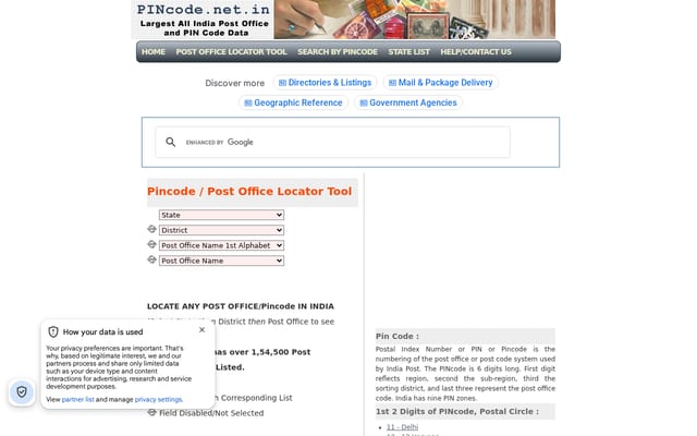 Screenshot of pincode.net.in