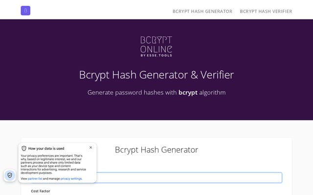 Screenshot of bcrypt.online
