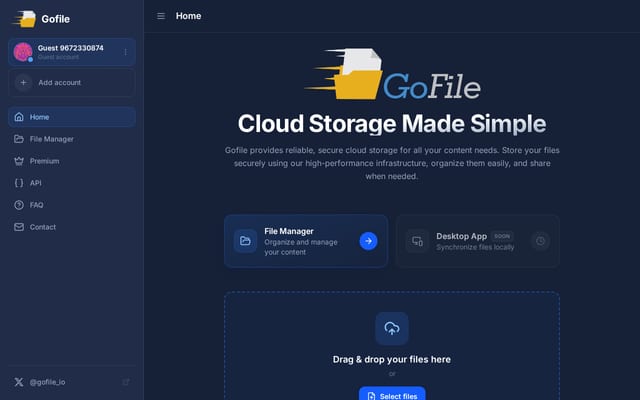 Screenshot of gofile.io